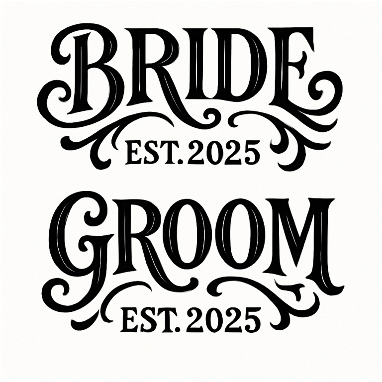 Bride and Groom Svg, Png, Eps, Pdf, Bride Groom Svg, Bride Svg, Groom Svg, Wedding Svg, Wedding Party Svg, Bride est 2025, Groom est 2025