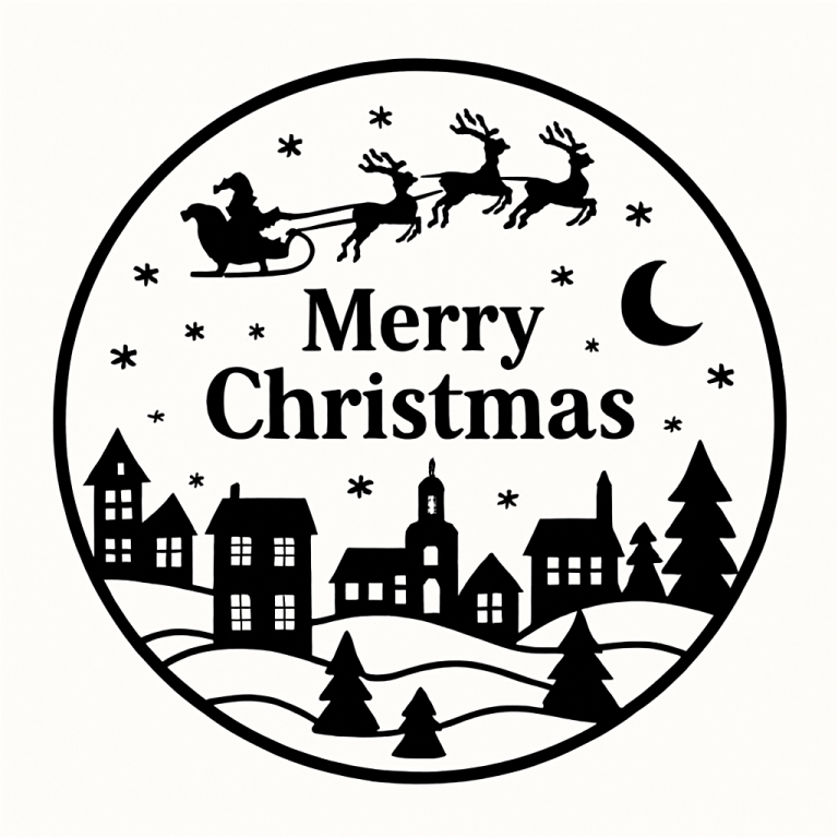 Merry Christmas SVG PNG: Winter Village Clipart - Cricut Silhouette, Digital Download