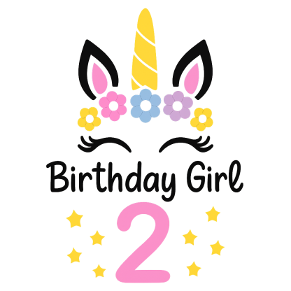 Second Birthday Unicorn SVG: Girl's 2nd Birthday Cut Files (Digital Download)