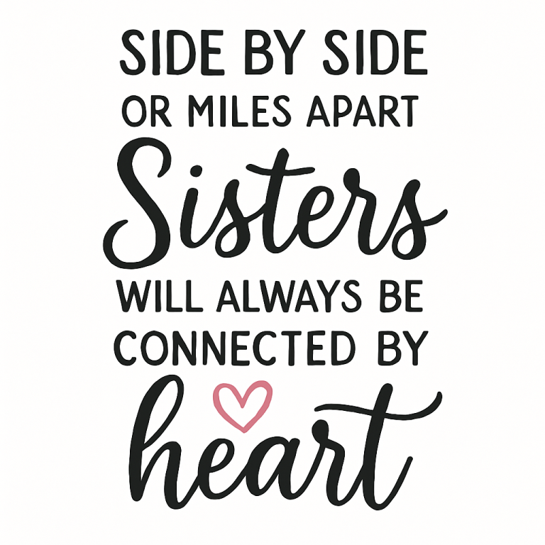 Side By Side Or Miles Apart Sisters Will Always Be Connected By Heart Svg Png Eps Pdf Files, Sister Love Svg, Sisters Svg
