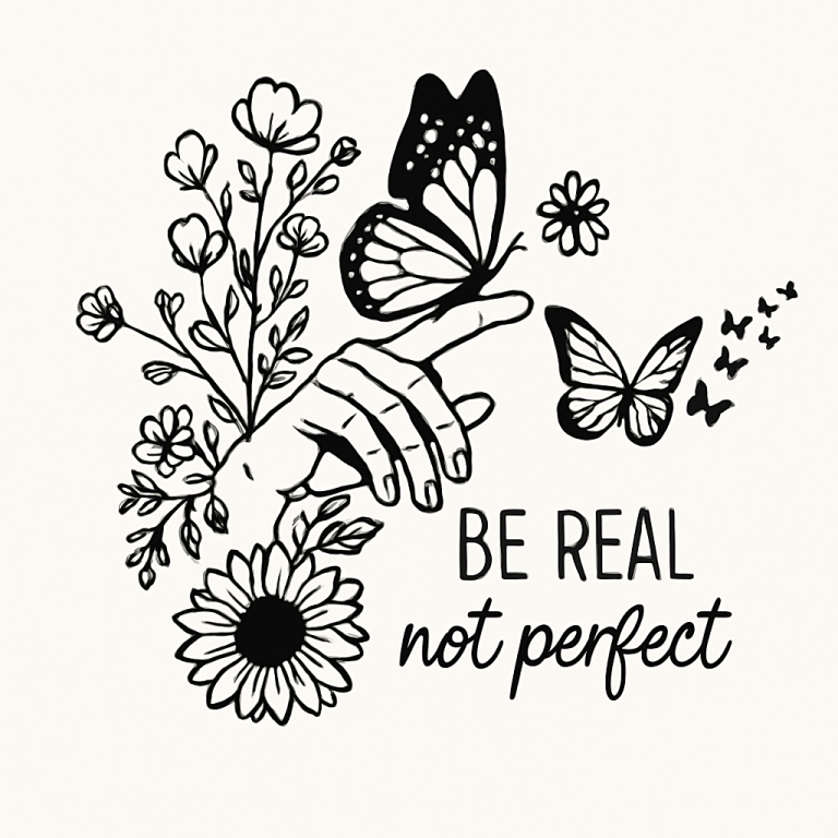 Be real not perfect SVG PNG, svg cut files for Cricut, Self love svg, Inspirational svg, Kindness svg, tshirt, boho svg, front pocket svg