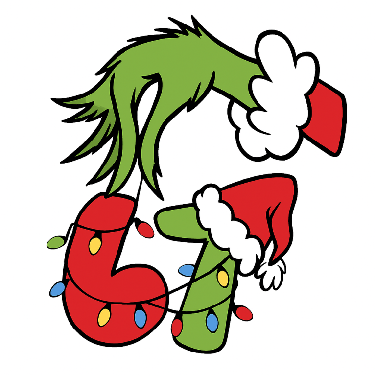 Funny 67 Christmas Grinc Hand SVG, Six Seven Meme PNG, Viral 6-7 Joke Design, Christmas Lights, Trendy Xmas 6-7 SVG, Christmas Thief Png