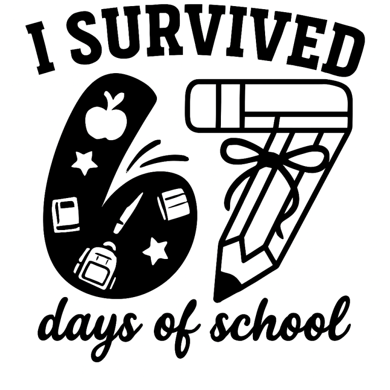 Funny 67 Days of School SVG, I Survived 67 Days Shirt Design PNG, Trending School Meme, Teacher Student Gift, 6 7 Camo PNG, Classroom Humor